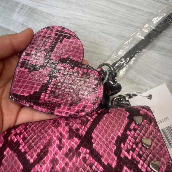 Betsey Johnson LUV Betsey LBEVIE Pink Black Heart Shaped Snake Print Studded Bag - Picture 9 of 16